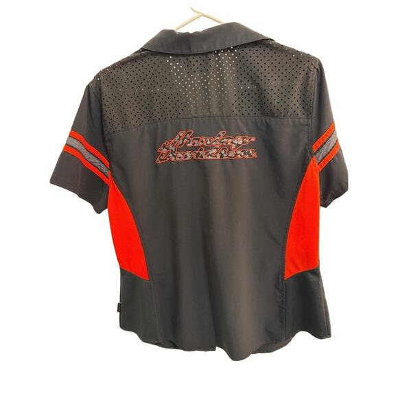 Black & Orange  Harley Davidson Patch Zipper Perforated Collared Zip Up Shirt L - Picture 3 of 9